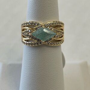 Bomb Party Ring Sz 6 "Because Why Knot" Turquoise Ice Crystal/Gold NWT